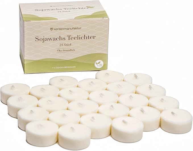 Velas de Té de Soja Pura – Blancas, 24 uds, Ecológicas