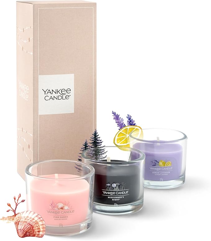 Set 3 Mini Velas Yankee Candle – Mezcla de Soja, Regalo para Mujer
