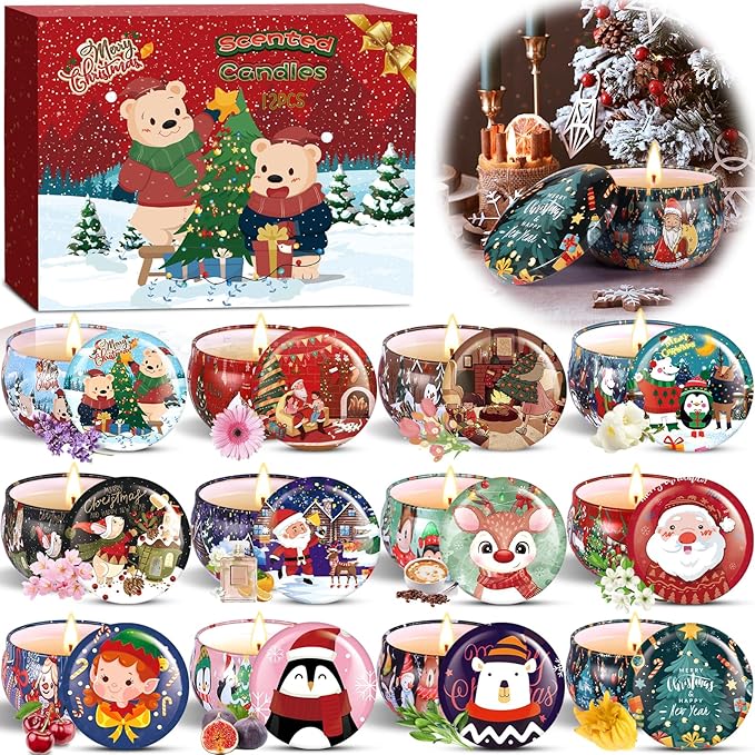 Set 12 Velas Aromáticas de Soja – Aromaterapia y Regalo Navideño