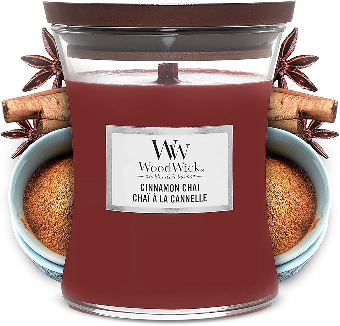 Vela Aromática WoodWick Hourglass – Canela Chai, 275 g